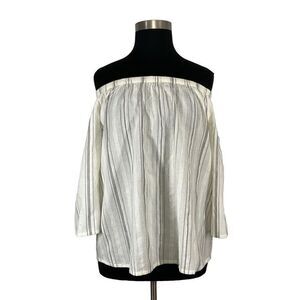 Garnet Hill XL White Striped Top Drop Shoulder Peasant Blouse Cottagecore